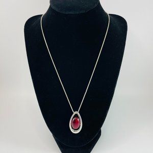 Red Stone Pendant Necklace, Silver Necklace
